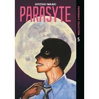 "Parasyte Paperback Collection 5, cover with man in suit, half face shadowed, large moon in background."