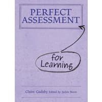 Purple book cover titled "Perfect Assessment for Learning" by Independent Thinking Press, arrow and circle design.