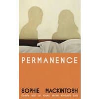 "Permanence" book by Penguin Books Ltd, orange cover with silhouettes of two people above a bed.