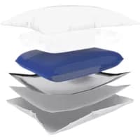 White and blue layered Lanaform Aqua Comfort pillow with ergonomic design and water-based cushioning.