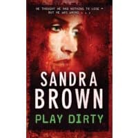 "Play Dirty" book by Sandra Brown, red cover with a shadowy face and bold white and green text.