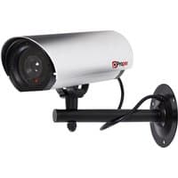 Silver ProperAV dummy security camera with black mounting bracket and cable, 23cm aluminium body.