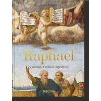 "Hardcover book 'Raphael. Paintings, Frescoes, Tapestries' with Renaissance art cover and gold lettering"