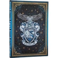 Ravenclaw journal with blue cover, intricate silver crest, eagle emblem, and elastic band closure.