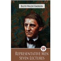 "Representative Men Seven Lectures book by Double 9 Books LLP, features a portrait of Ralph Waldo Emerson on the cover"