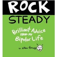 "Green and black book cover titled 'Rock Steady' by Ellen Forney, featuring playful text and a small cartoon face."