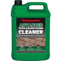 Green Ronseal Patio and Block Paving Cleaner bottle with black cap and moss guard protection label.