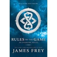 Blue book cover titled "Rules of the Game" by James Frey, featuring a silver infinity symbol with a snake design.