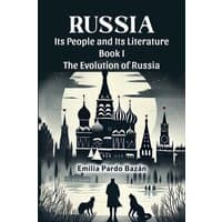 "Book titled 'Russia Its People And Its Literature' with silhouette of Russian architecture and figures on cover"