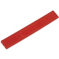 Red Sealey anti-slip polypropylene male edging tile with ribbed surface and rectangular shape.