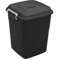 Black Sealey polypropylene refuse/storage bin with a square shape, hinged lid, and white side handle.