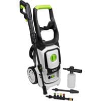 Sealey PW1860 Pressure Washer, white with black and green accents, includes hose, spray gun, and detergent bottle.