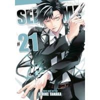 "Servamp Vol. 21 manga cover featuring a dark-haired character in a suit holding a gun, with a spider web background."