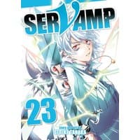 "Servamp Vol. 23 manga cover featuring a character with silver hair and red eyes, wearing a blue outfit with glowing lines"