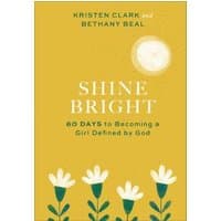 Yellow book cover "Shine Bright" with white flowers and a sun, by Kristen Clark and Bethany Beal.