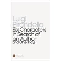 Paperback book "Six Characters in Search of an Author" by Luigi Pirandello, minimalist white cover with gray text.