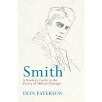 "Smith book cover with sketch of a man's face, blue title text, and subtitle 'A Reader's Guide to the Poetry of Michael Donaghy'"