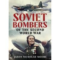 "Soviet Bombers of the Second World War" book cover with aircraft and smiling woman in uniform.