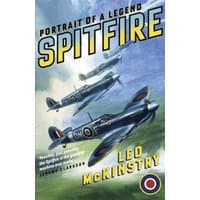 "Book cover of 'Spitfire: Portrait of a Legend' featuring three WWII fighter planes in flight against a blue sky."