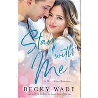 "Stay With Me" book cover featuring a couple embracing, pastel colors, and cursive title text.