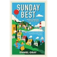 "Sunday Best book cover with colorful village, lighthouse, and people walking, by Daniel Gray"