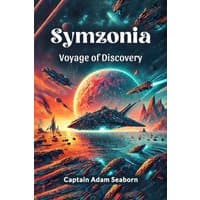 "Symzonia Voyage of Discovery book by Double 9 Books LLP, featuring a cosmic scene with spaceships and a vibrant planet."