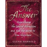 Red book titled "The Answer" by Glenn Harrold, featuring ornate gold lettering and decorative border.
