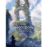 "The Art Of Horizon Forbidden West book with lush, overgrown futuristic landscape and character silhouette on cover"