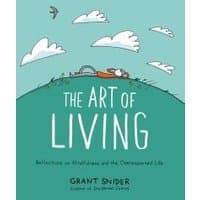 Teal book cover titled "The Art of Living" with cartoon figure lying on a hill under clouds.