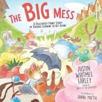 "The Big Mess" children's book cover with animals, colorful paint splashes, and playful illustrations.
