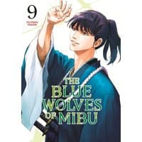 Manga cover of "The Blue Wolves of Mibu 9" featuring a character in blue robes with a ponytail, holding a sword.
