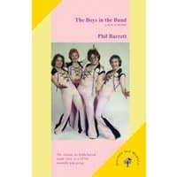 "The Boys in the Band" book by Samuel French Inc., yellow and pink cover with four people in matching outfits.