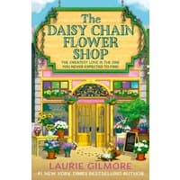 "The Daisy Chain Flower Shop" book cover with colorful flower shop illustration and green title banner.