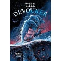 "The Devourer book cover featuring a giant sea creature gripping a ship under a stormy night sky."