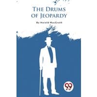 Blue book cover of "The Drums of Jeopardy" with silhouette of a man in a hat and cane, Double 9 Books LLP logo.