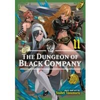 "The Dungeon of Black Company Vol. 11 manga, features three characters in dynamic poses with gold coins on a green cover."