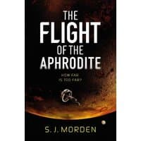 Book cover for "The Flight of the Aphrodite" by S.J. Morden, featuring a spacecraft against a dark, fiery planet backdrop.