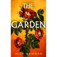 "The Garden" book cover with red roses featuring human faces on a yellow background.