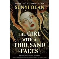 Book cover of "The Girl with a Thousand Faces" featuring an illustrated face with swirling patterns and ornate designs.