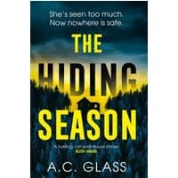 "The Hiding Season" book by Cornerstone, dark forest silhouette with yellow sky, bold yellow title text.