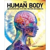 "The Human Body book cover featuring a colorful anatomical illustration of a human head with visible brain and nerves"
