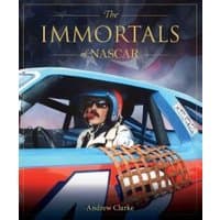 "The Immortals of NASCAR" book with race car driver in blue helmet and red car, by Rockpool Publishing.