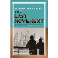Book cover of "The Last Movement" by Canongate Books, features two silhouetted figures against a city skyline.