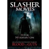 "The Mammoth Book of Slasher Movies" with a dark, eerie cover featuring a shadowy figure in a misty, ominous setting.