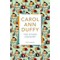 Book cover of "The Other Country" by Carol Ann Duffy, featuring a pattern of small houses and trees on a light background.