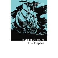 Black and teal book cover of "The Prophet" by Kahlil Gibran featuring an illustration of a sailing ship.
