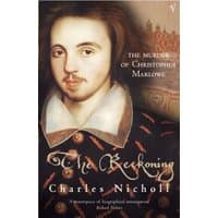 "The Reckoning" book by Charles Nicholl, features a portrait of a man in historical attire on the cover.