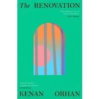 "The Renovation" book by Penguin Books, green cover with abstract arch design, by Kenan Orhan.