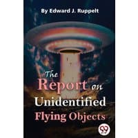 "The Report on Unidentified Flying Objects" book with UFO illustration and dark sky background by Double 9 Books LLP.