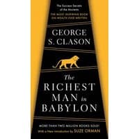"The Richest Man in Babylon book, black cover with gold lion and text, by George S. Clason"